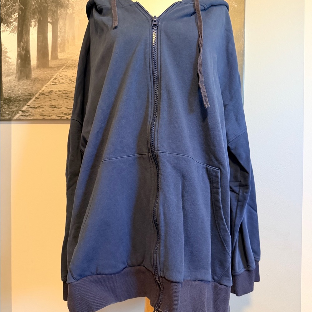 Relaxed Navy Blue Zip Hoodie Sweatshirt